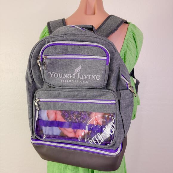 Young Living Essential Oils Carrier Back Pack Bag Gray Purple Travel Convention - Picture 6 of 6